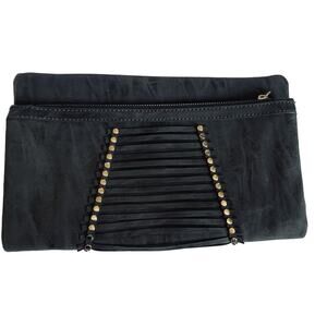 Emperia Los Angeles Black Gray Foldover Zip Clutch Vegan Lead Free